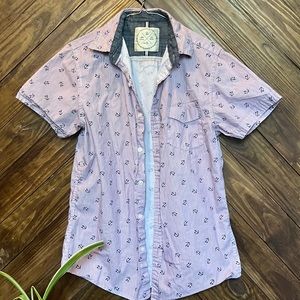 Native code button down shirt. Size:small Color: red purplish/white/blue